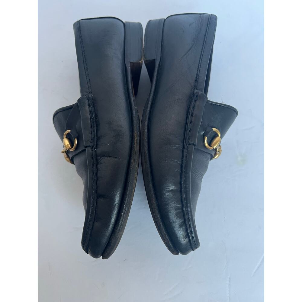 Authentic Gucci Black Leather Brixton Gold Horsebit Slip On Loafer Shoes Sz 6.5 - Picture 5 of 12